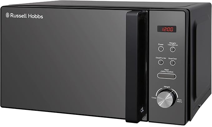 Black 20L Digital Solo Microwave | 800W Power | 5 Adjustable Levels | Auto Defrost & 8 Pre-Set Cooking Modes | Built-In Clock & Timer | Effortless Cleaning