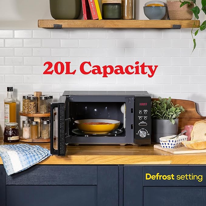 Black 20L Digital Solo Microwave | 800W Power | 5 Adjustable Levels | Auto Defrost & 8 Pre-Set Cooking Modes | Built-In Clock & Timer | Effortless Cleaning