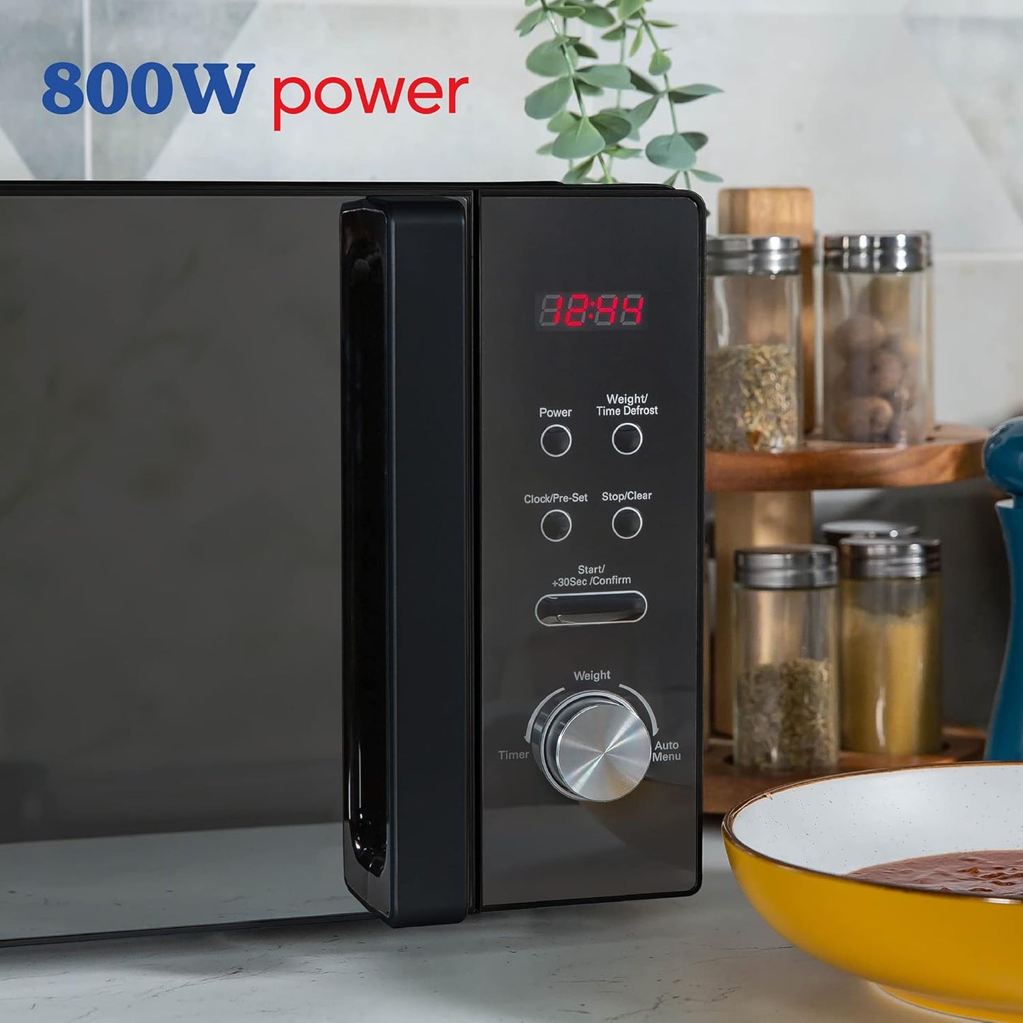 Black 20L Digital Solo Microwave | 800W Power | 5 Adjustable Levels | Auto Defrost & 8 Pre-Set Cooking Modes | Built-In Clock & Timer | Effortless Cleaning